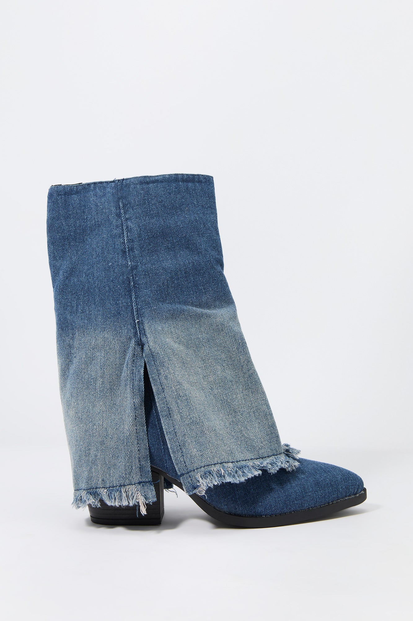 Denim Foldover Shaft Heeled Boot