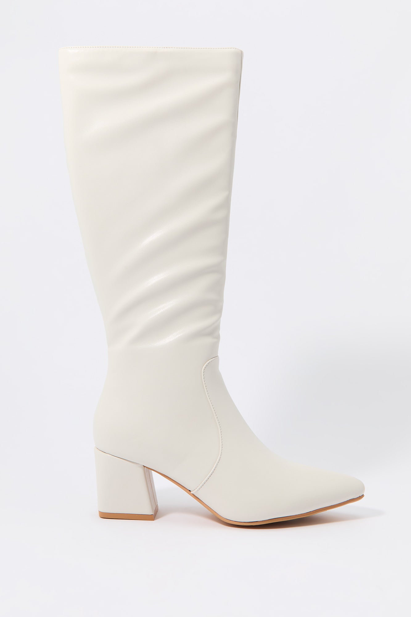 Faux Leather Pointed Toe Knee High Boot