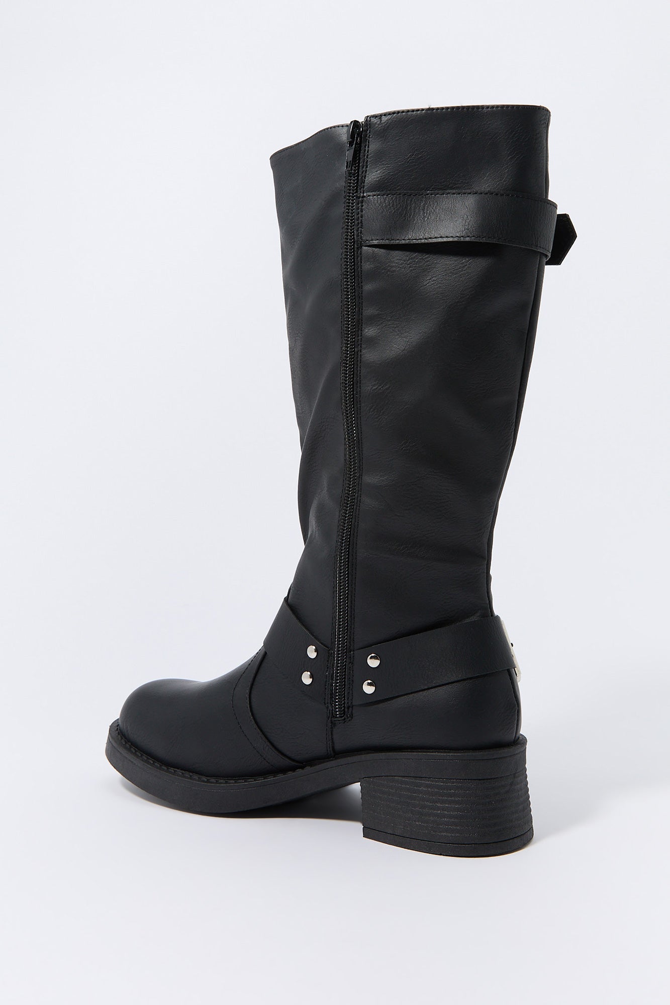 Faux Leather O Ring Buckled Boots