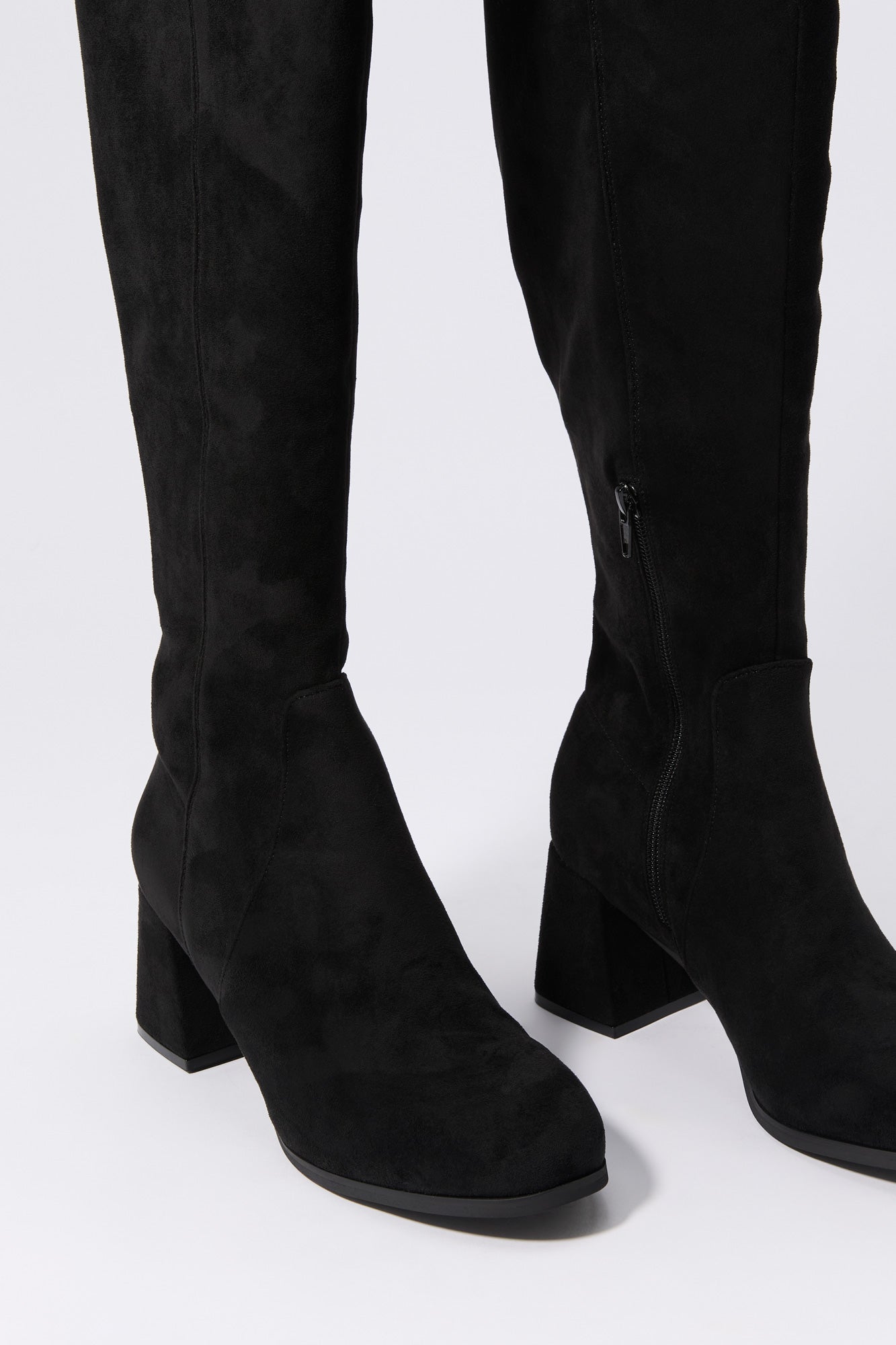 Black suede over the fashion knee high heel boots