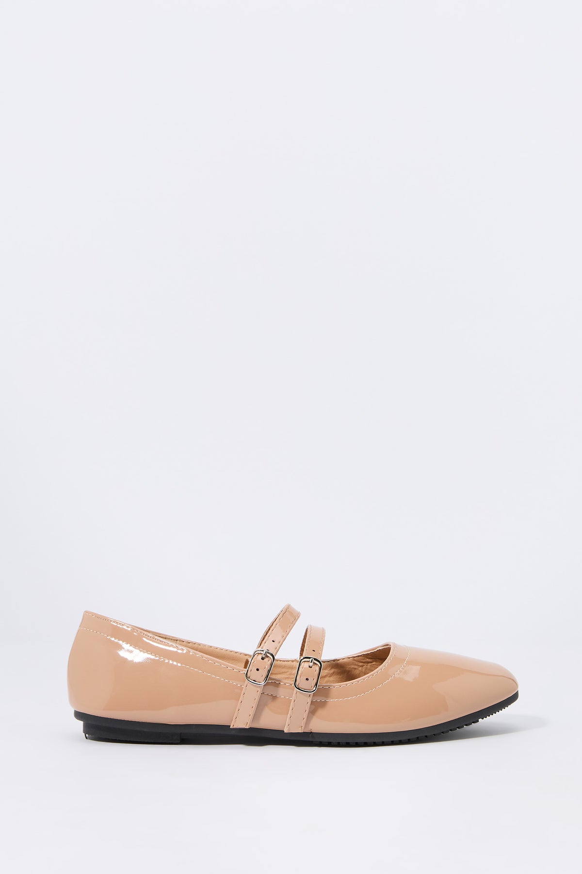 Faux Patent Leather Buckled Flat