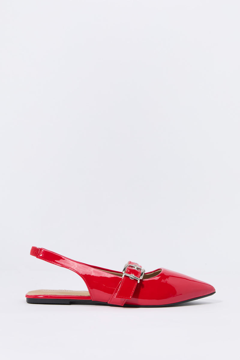 Faux Patent Leather Buckled Slingback Sandal