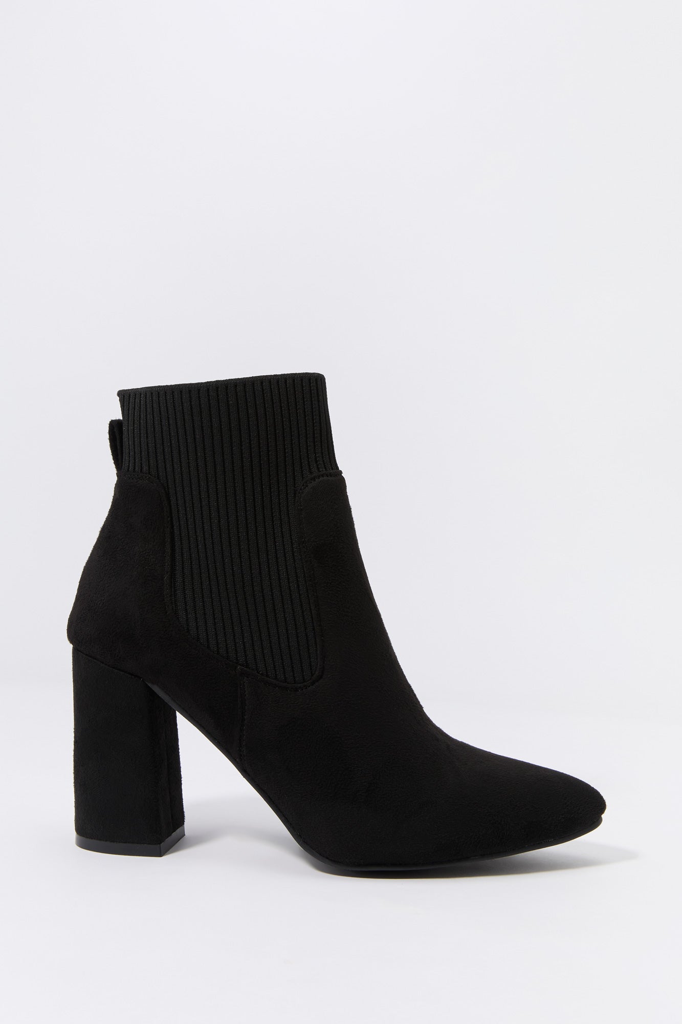 Faux Suede Ribbed Knit Heeled Boot