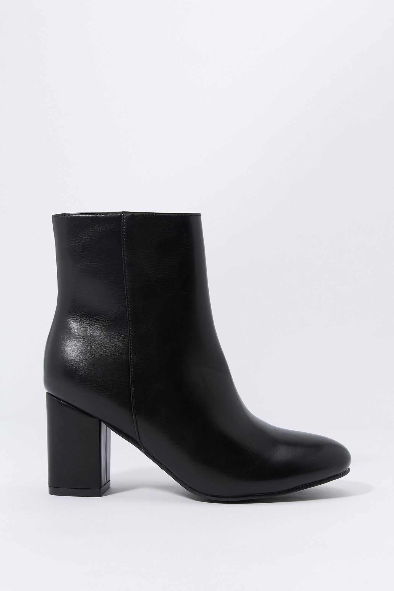 Faux-Leather Pointed Toe Heeled Bootie