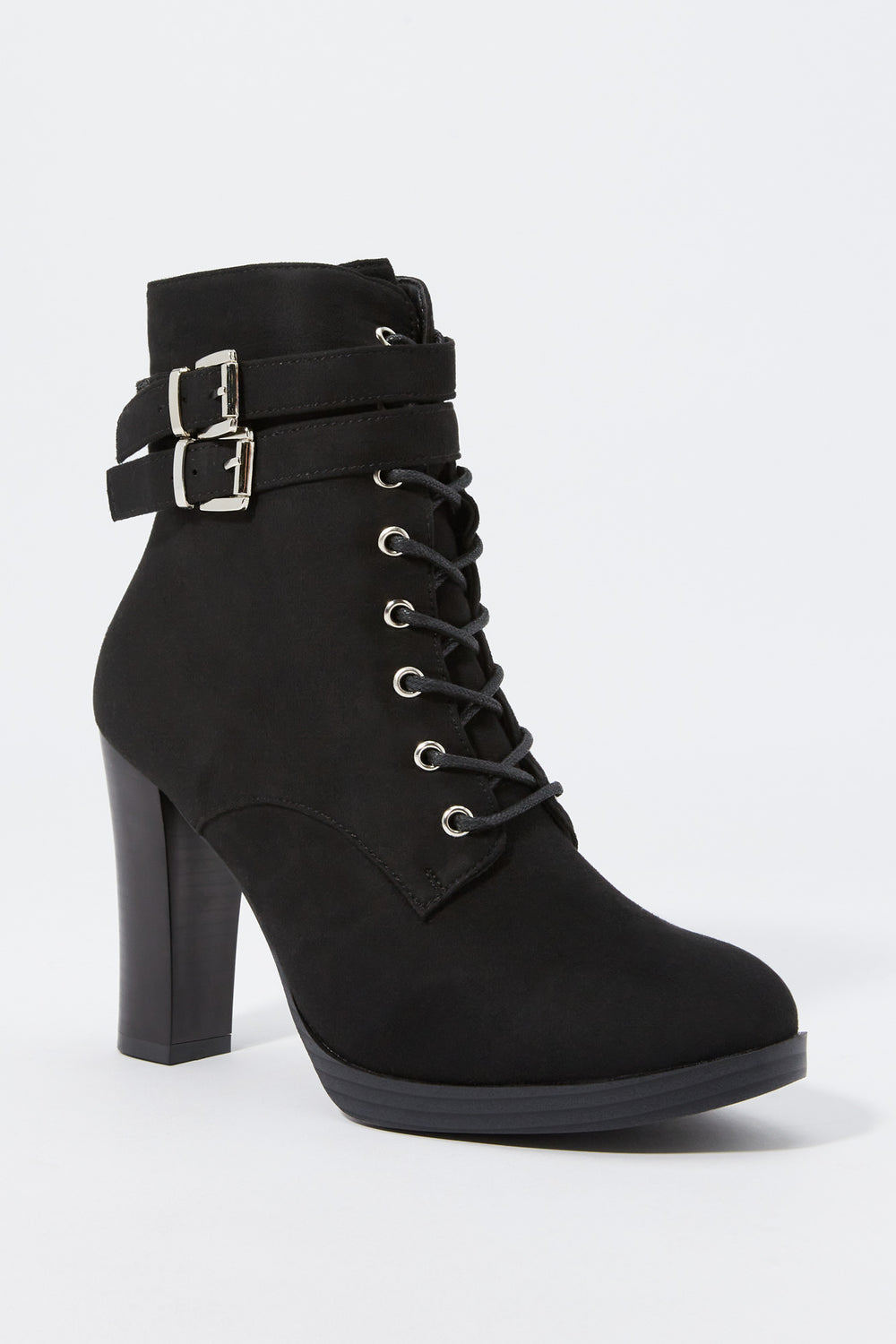 Faux-Suede Lace-Up Buckled Platform Boot Faux-Suede Lace-Up Buckled Platform Boot 3