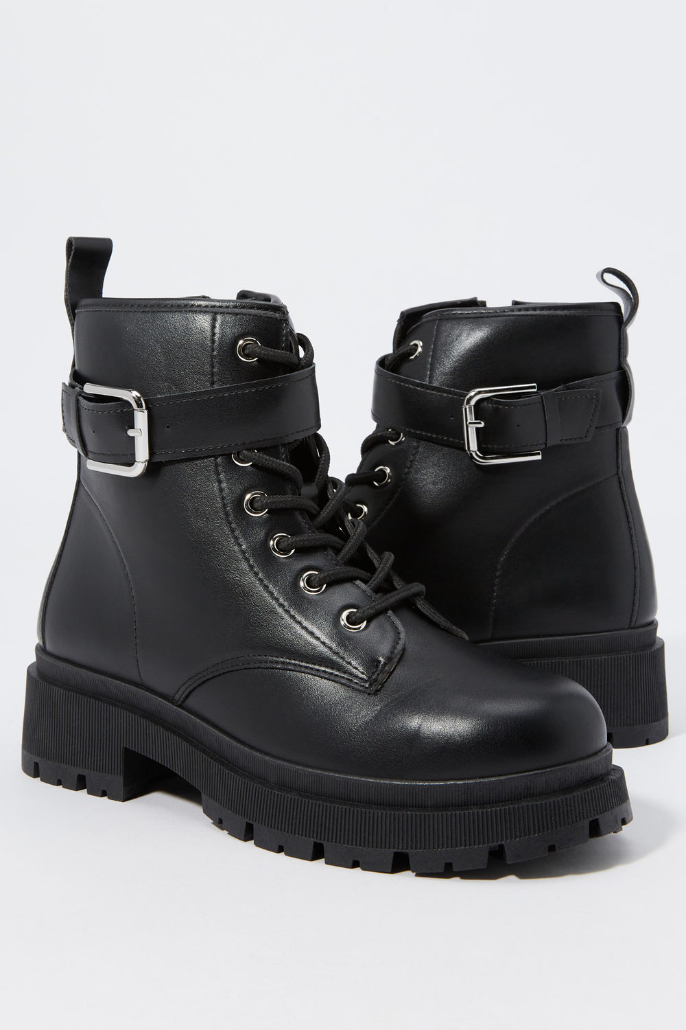 Faux-Leather Lace-Up Buckled Boot Faux-Leather Lace-Up Buckled Boot 4