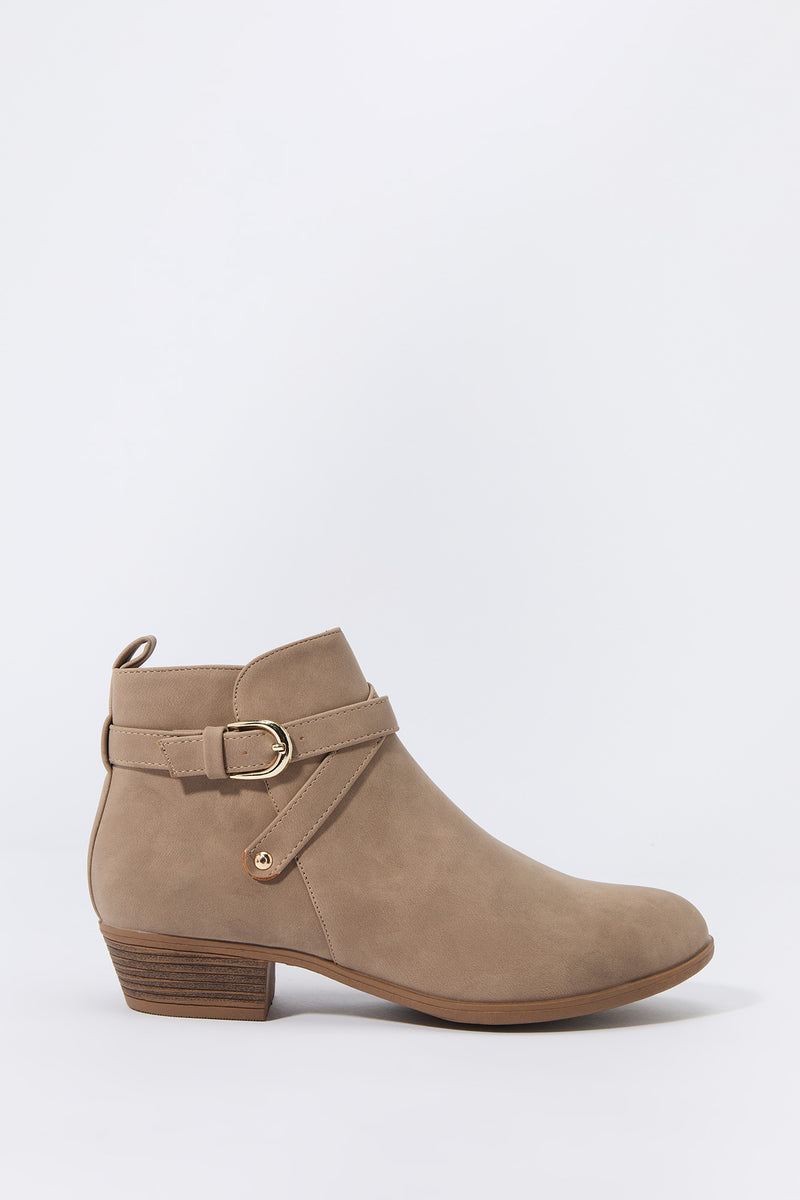 Faux Suede Buckled Chelsea Booties