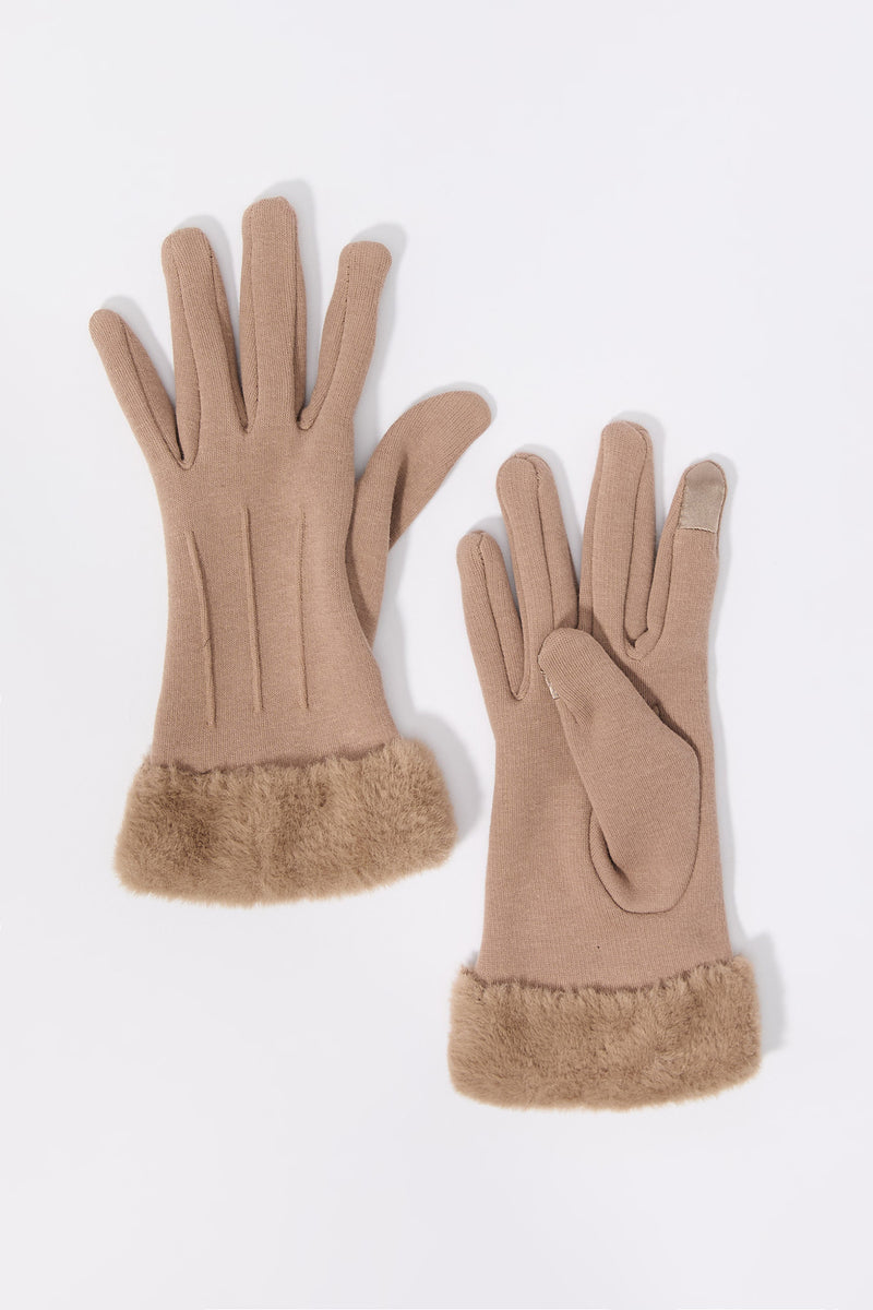 Faux Fur Trim Touch Screen Gloves