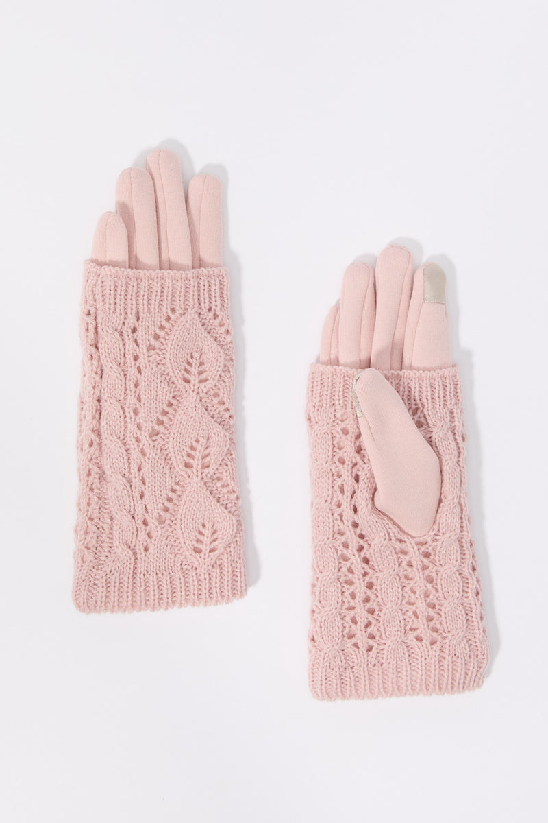 Cable Knit Overlay Touch Screen Gloves