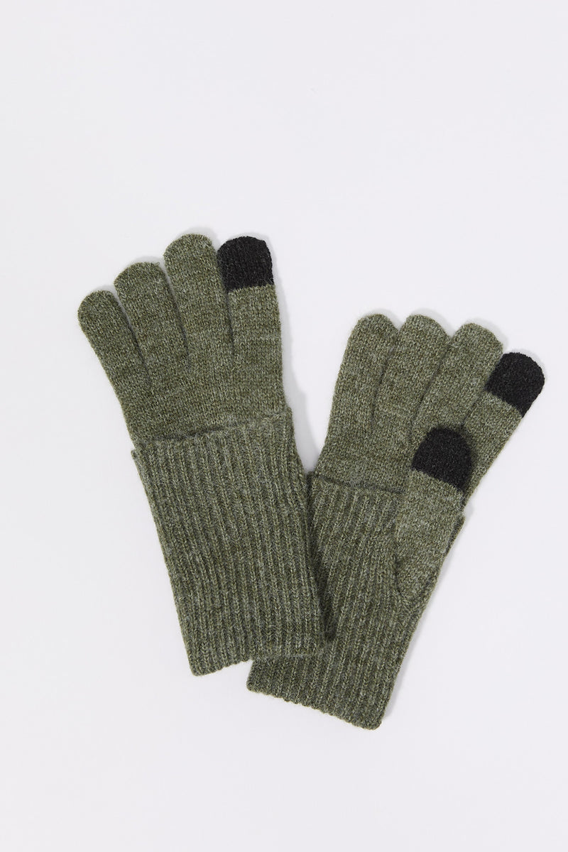 Ribbed Knit Overlay Touch Screen Gloves