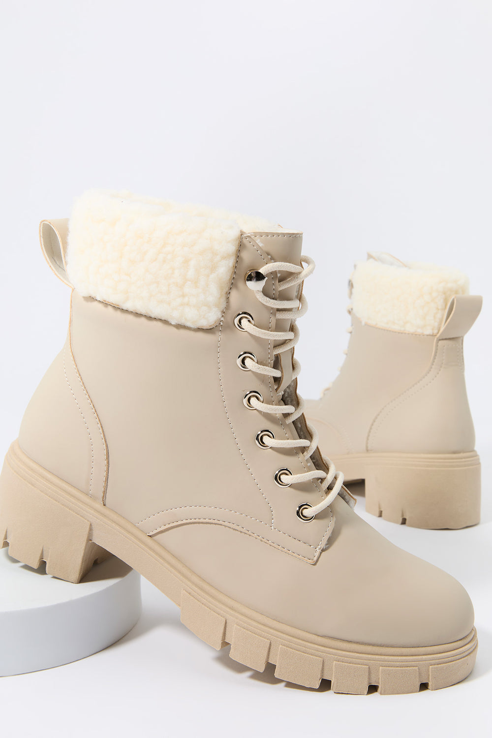 Faux Fur Collared Lace Up Lug Boot Faux Fur Collared Lace Up Lug Boot 1