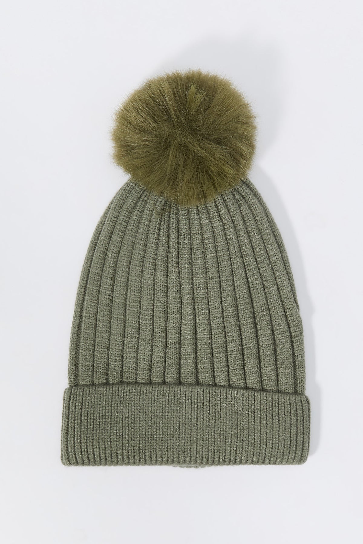 Ribbed Knit Beanie with Pom Pom