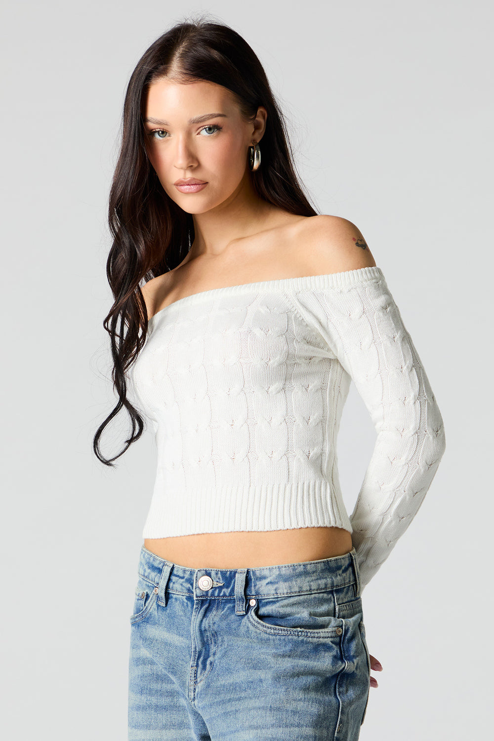 Cable Knit Off Shoulder Sweater Cable Knit Off Shoulder Sweater 7