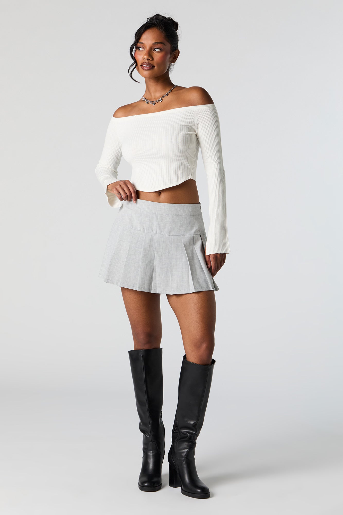 Ribbed Knit Off Shoulder Sweater