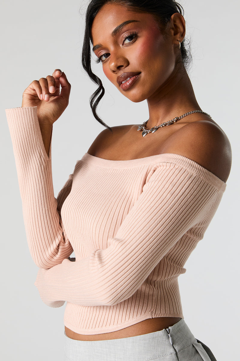 Ribbed Knit Off Shoulder Sweater