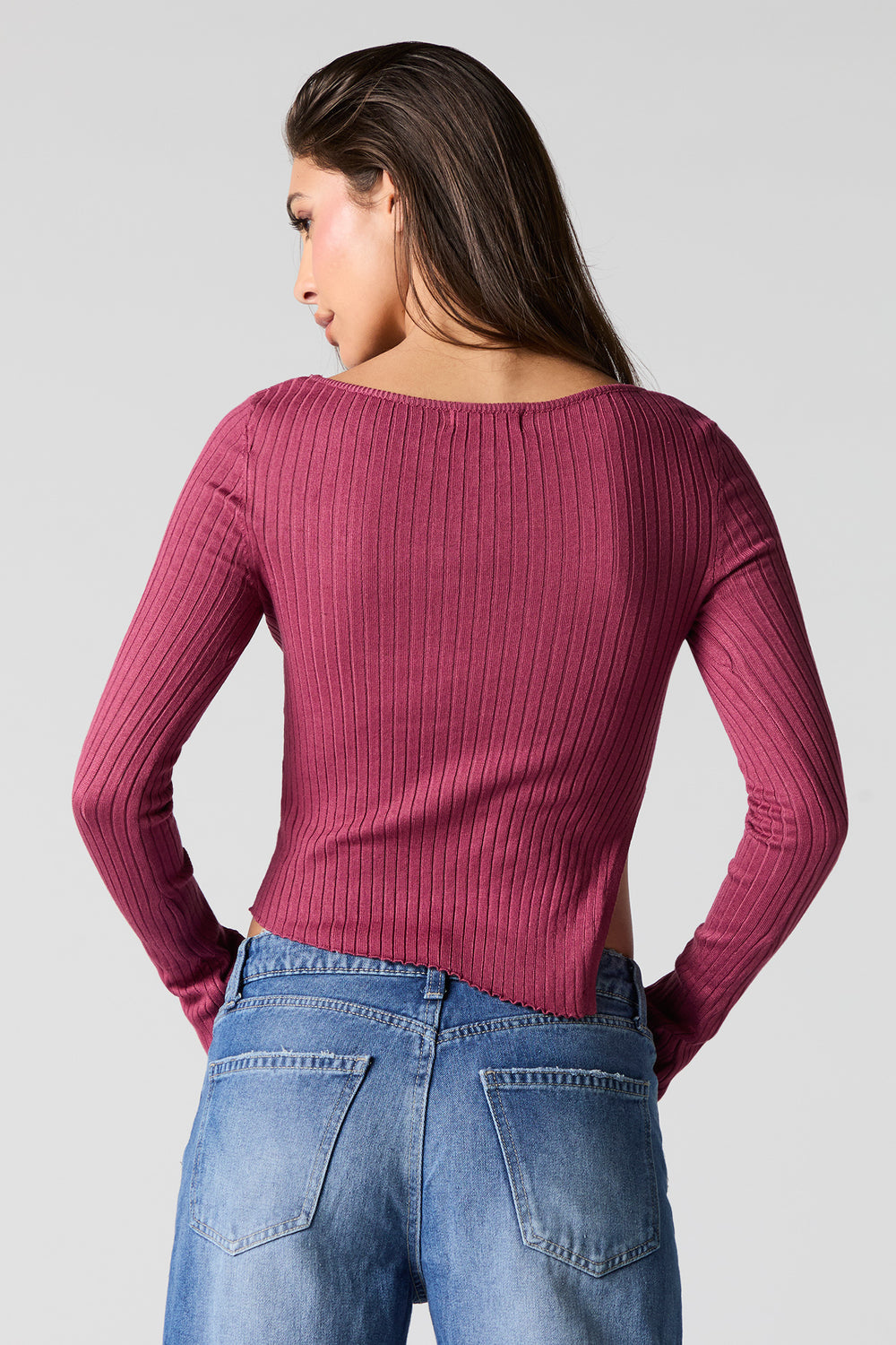 Asymmetrical Split Hem Ribbed Knit Sweater Asymmetrical Split Hem Ribbed Knit Sweater 8