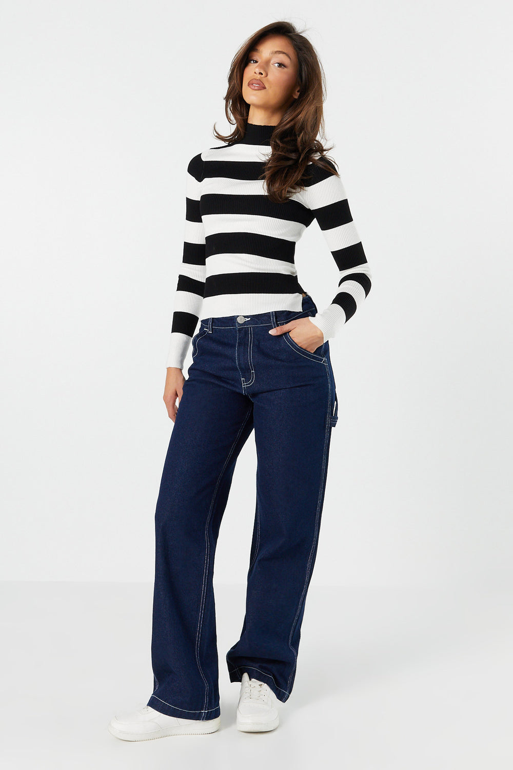 Striped Split Hem Mock Neck Sweater Striped Split Hem Mock Neck Sweater 6