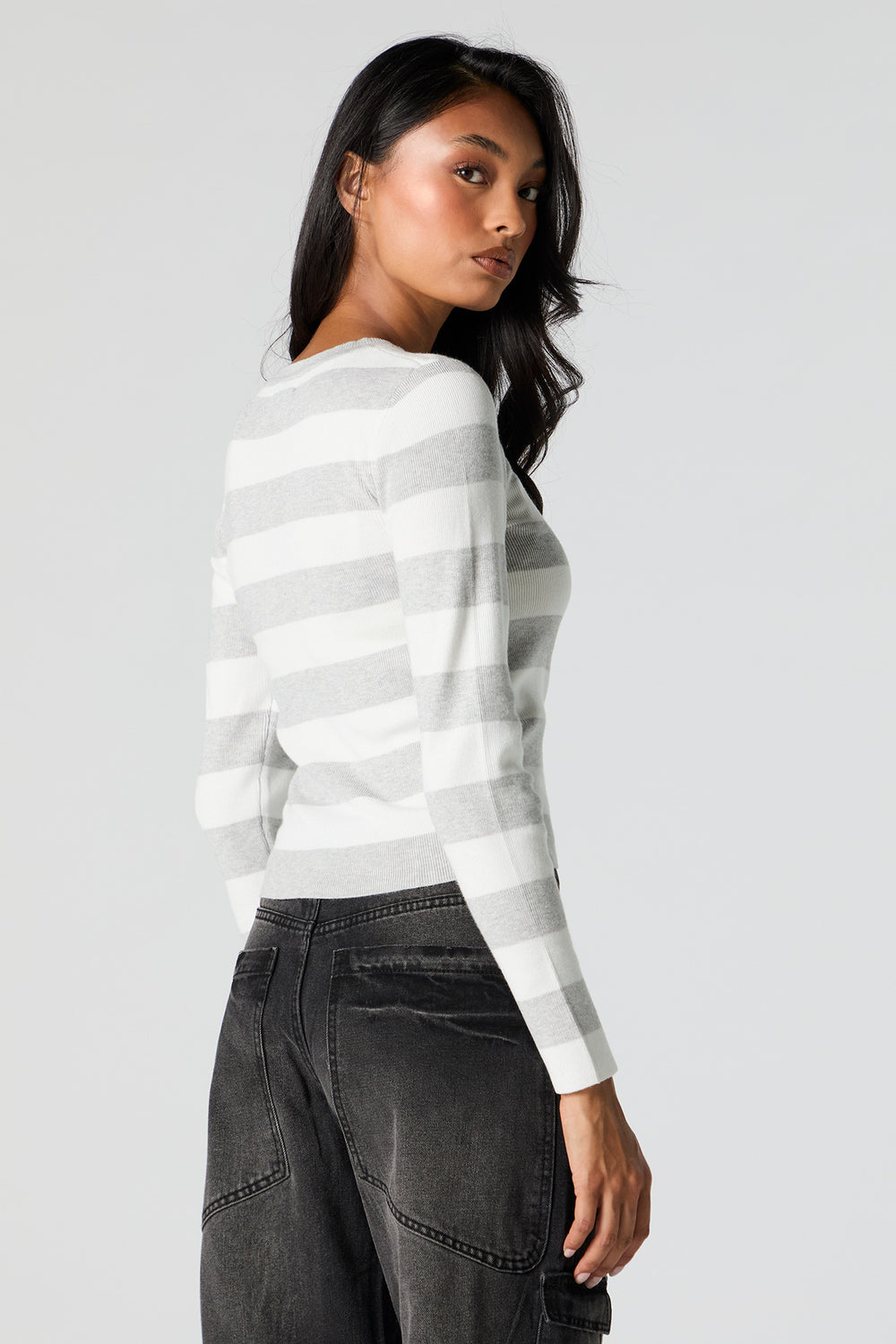 Striped Ribbed Knit Crewneck Sweater Striped Ribbed Knit Crewneck Sweater 5