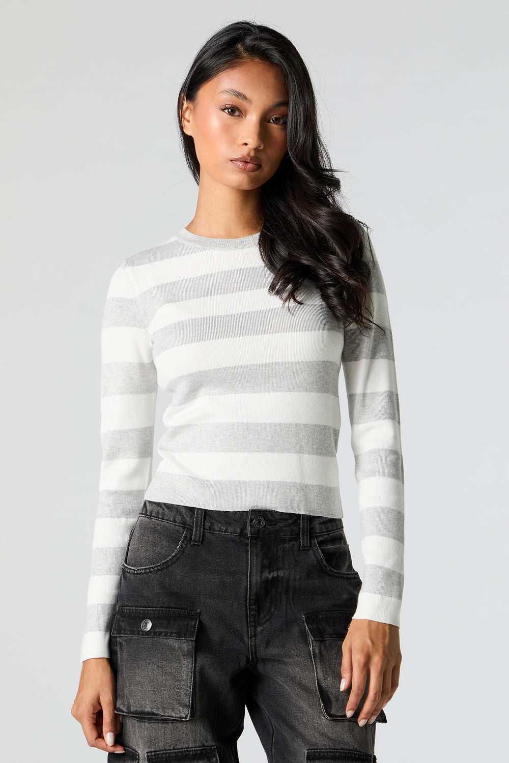 Striped Ribbed Knit Crewneck Sweater Striped Ribbed Knit Crewneck Sweater 4