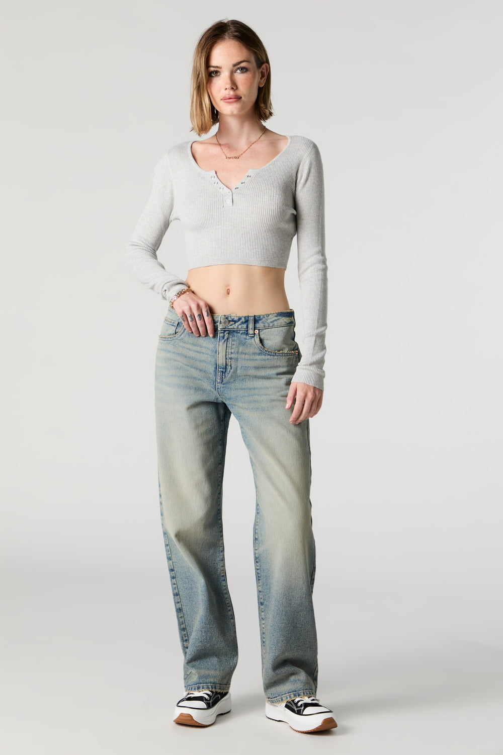 Ribbed Henley Long Sleeve Crop Top Ribbed Henley Long Sleeve Crop Top 9