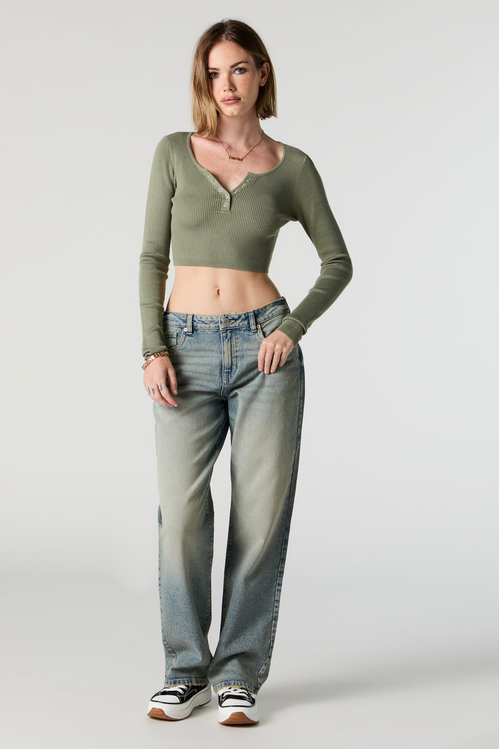 Ribbed Henley Long Sleeve Crop Top Ribbed Henley Long Sleeve Crop Top 3