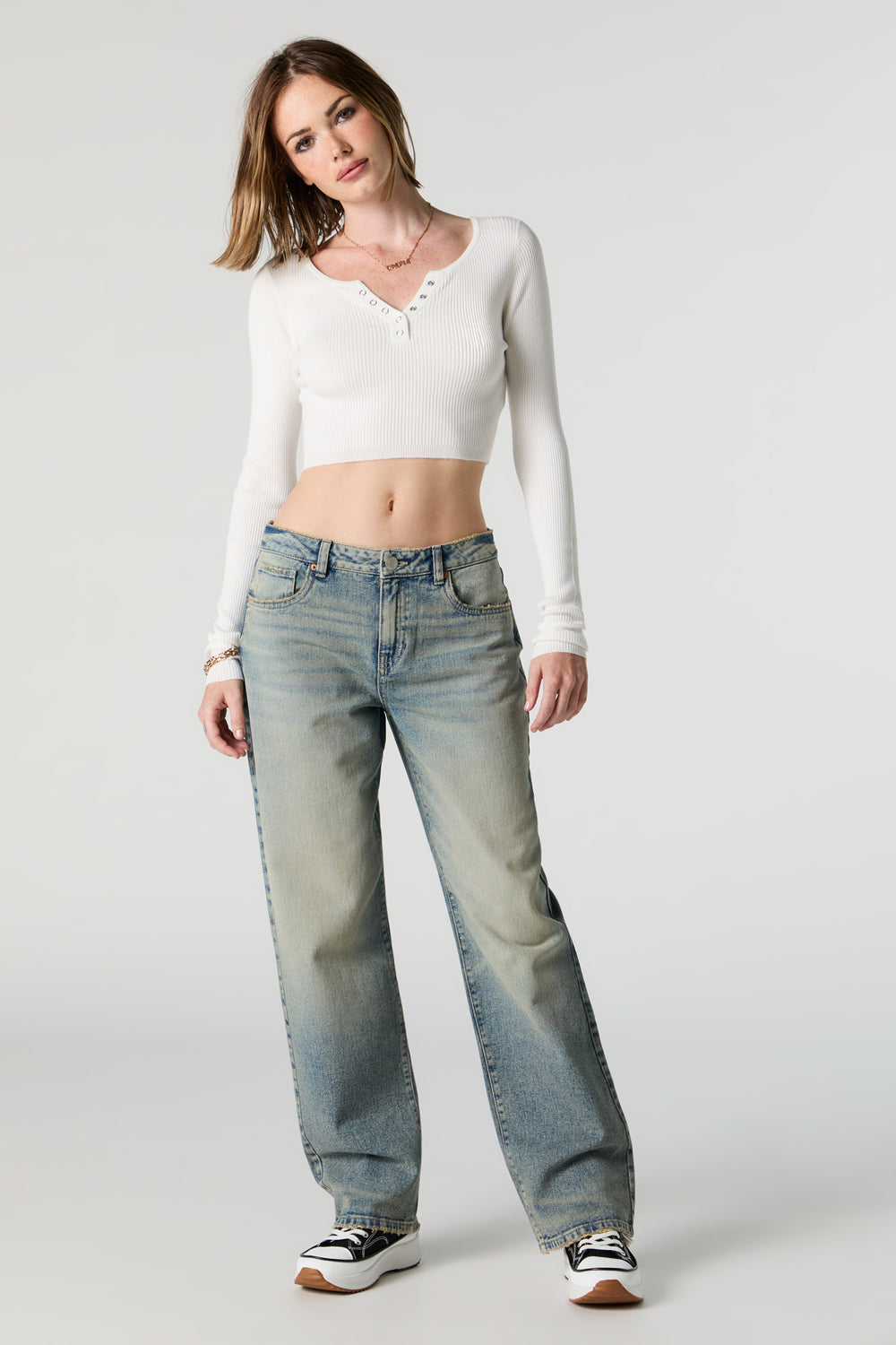 Ribbed Henley Long Sleeve Crop Top Ribbed Henley Long Sleeve Crop Top 12