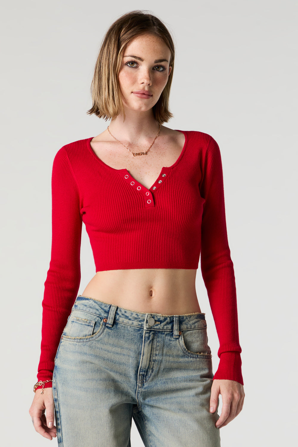 Ribbed Henley Long Sleeve Crop Top Ribbed Henley Long Sleeve Crop Top 13