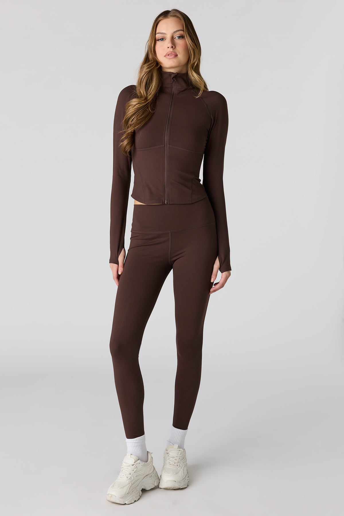 Alt View 3. Active High Density Zip-Up Jacket - Brown