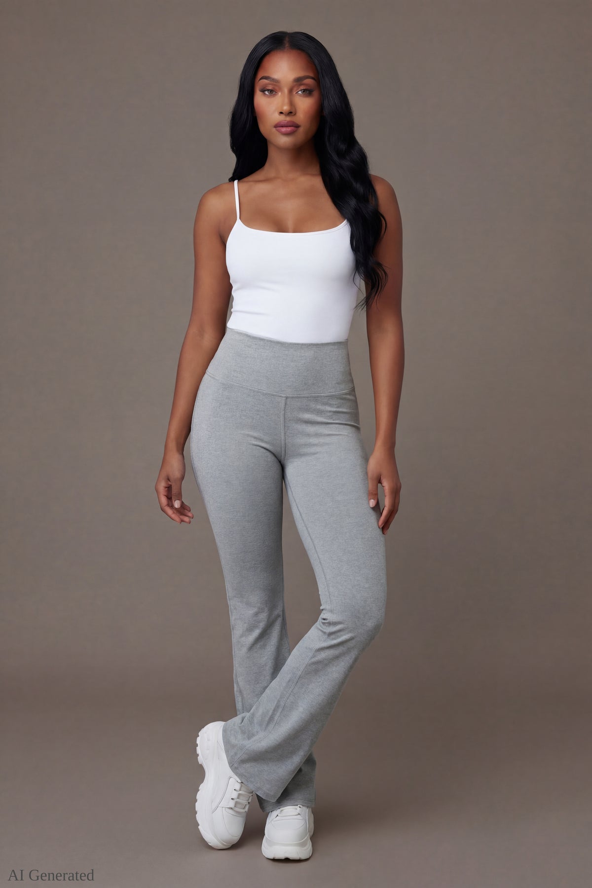 Alt View 2. Playboy Active Flare Pant - Heather Grey - Front On-Model - Heather Grey
