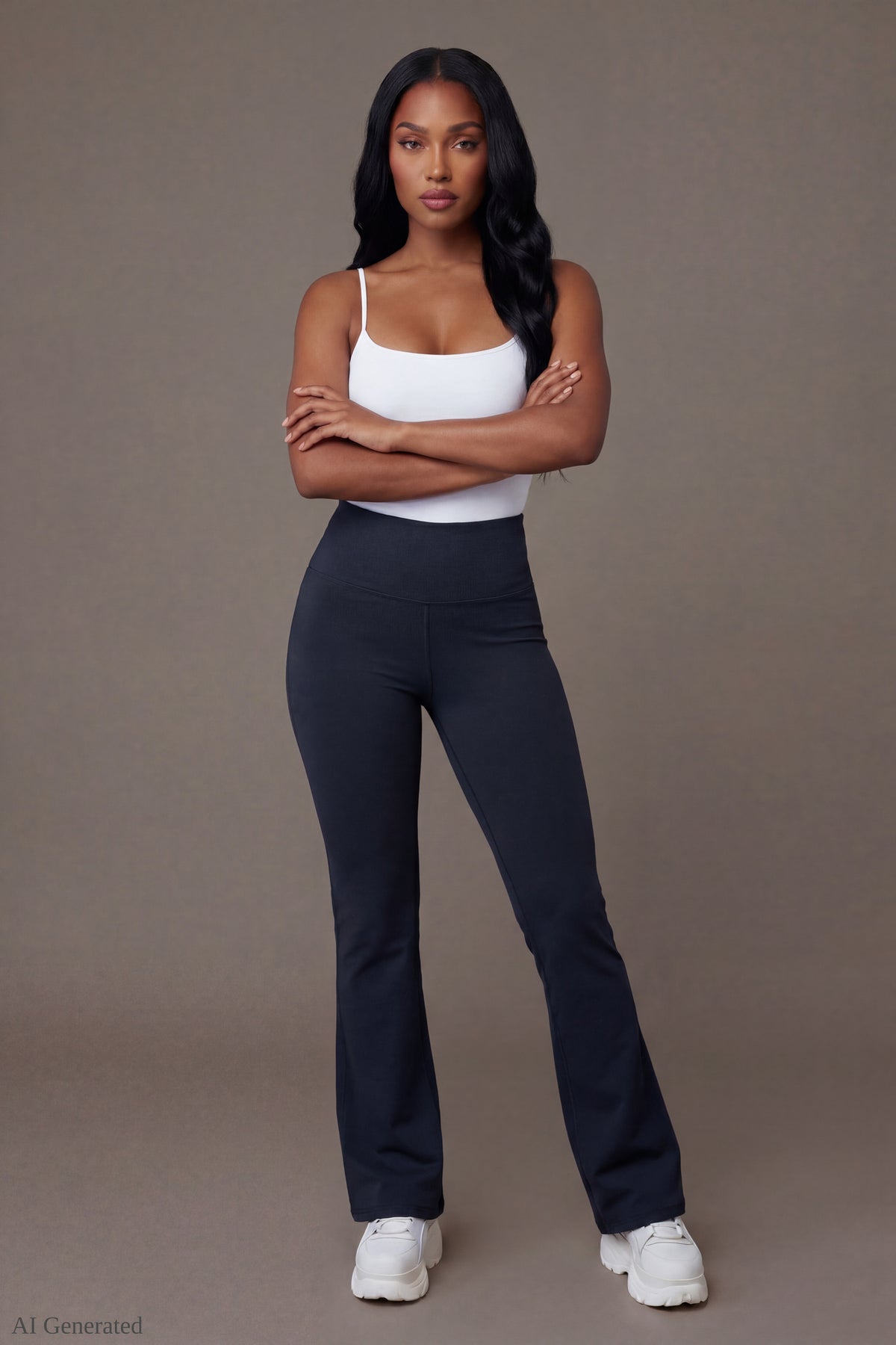 Alt View 3. Playboy Active Flare Pant - Dark Grey - Front On-Model - Dark Grey