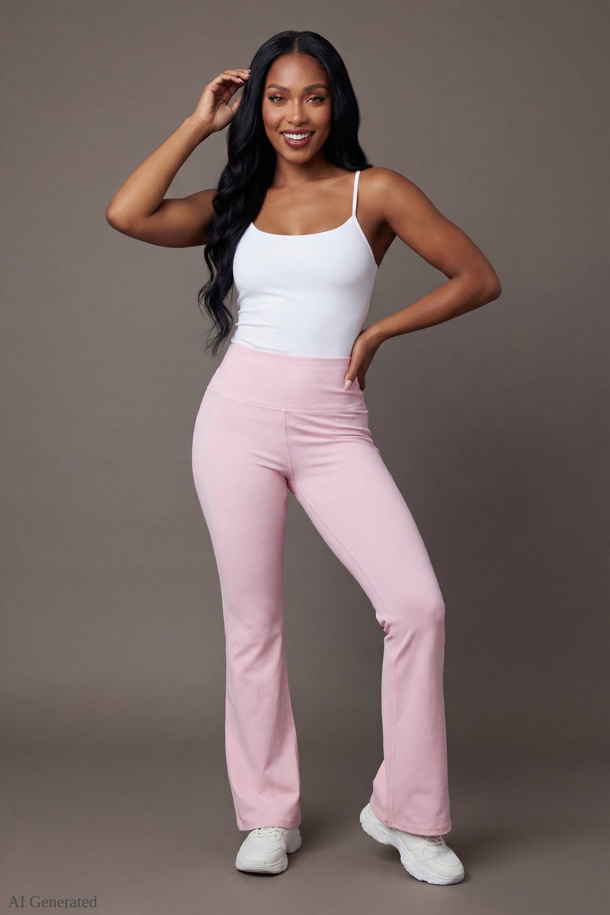 Alt View 2. Playboy Active Flare Pant - Pink - Front On-Model - Pink