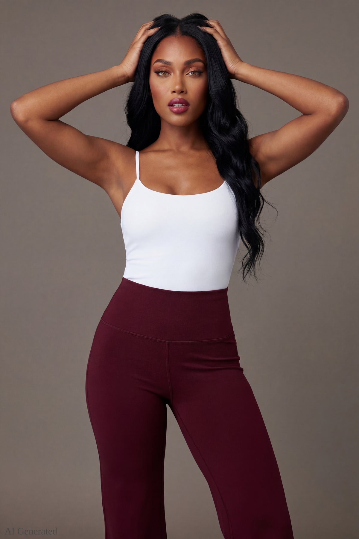 Playboy Active Flare Pant - Burgundy - Hero On-Model - Burgundy