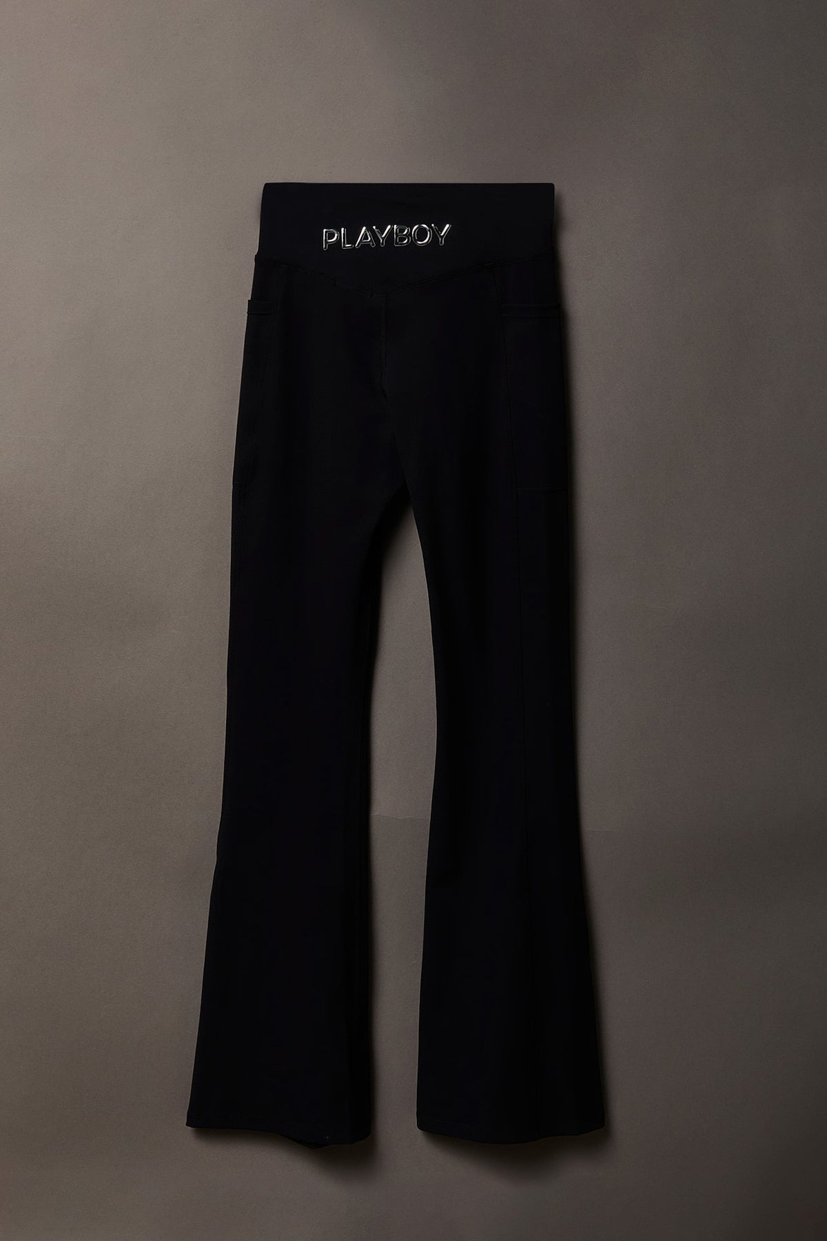 Playboy Chrome Detail Crossover Waist Flare Legging - Black
