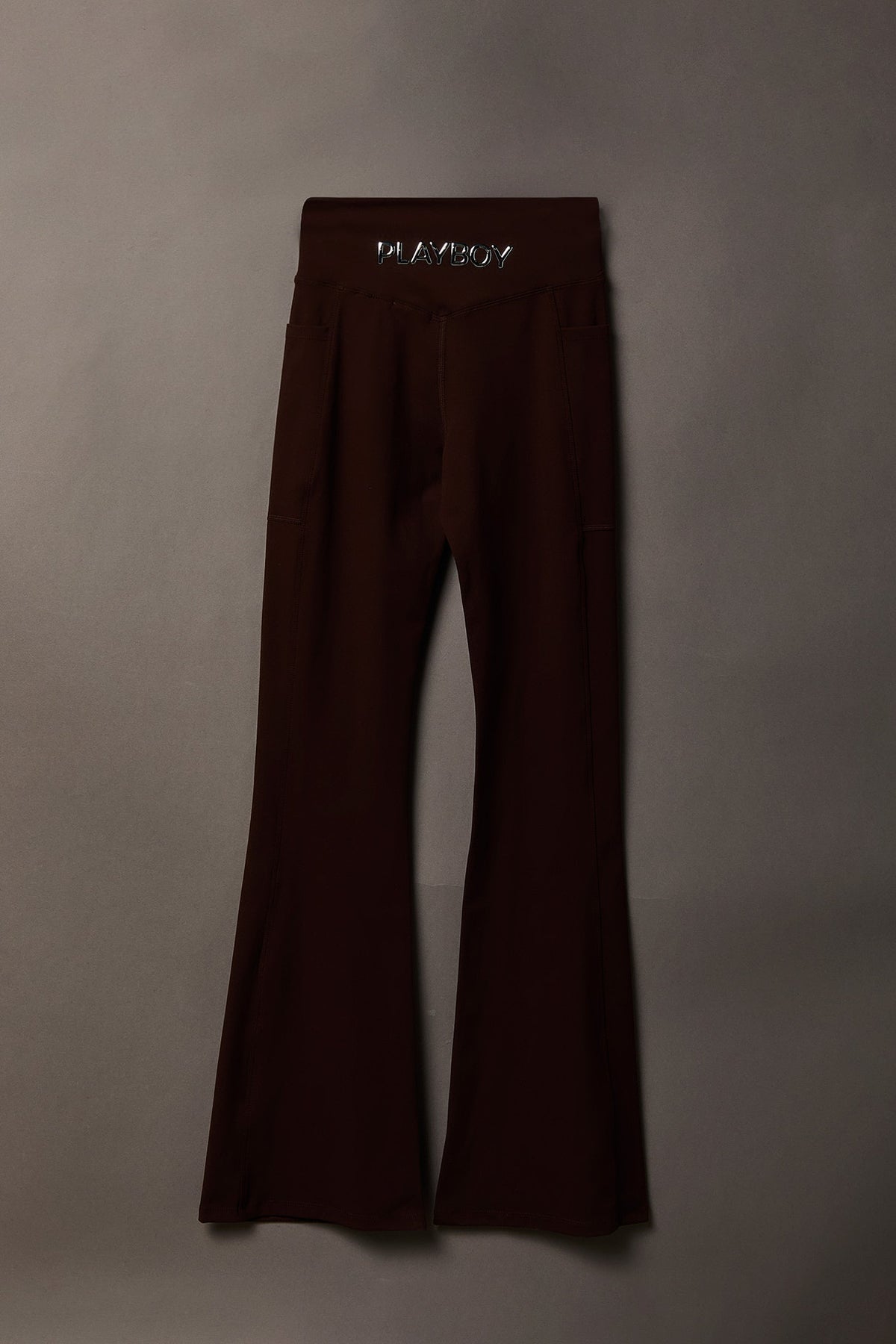 Playboy Chrome Detail Crossover Waist Flare Legging - Brown