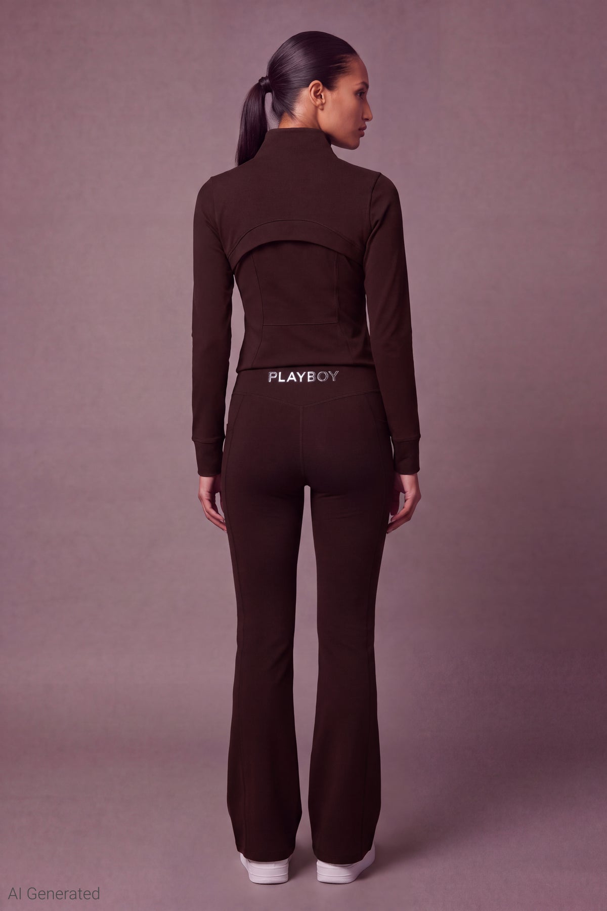 Alt View 2. Playboy Chrome Detail Crossover Waist Flare Legging - Brown