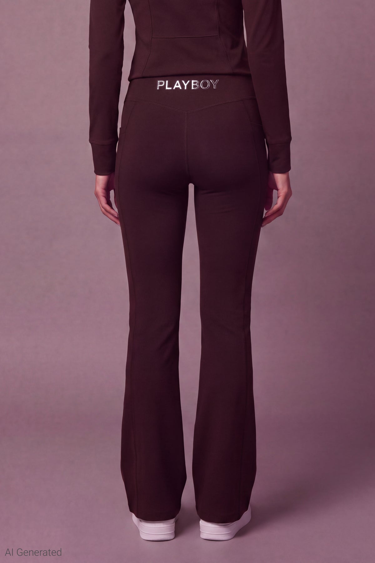 Alt View 3. Playboy Chrome Detail Crossover Waist Flare Legging - Brown