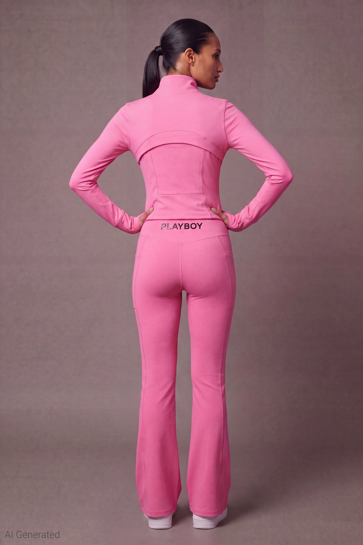 Alt View 2. Playboy Chrome Detail Crossover Waist Flare Legging - Pink