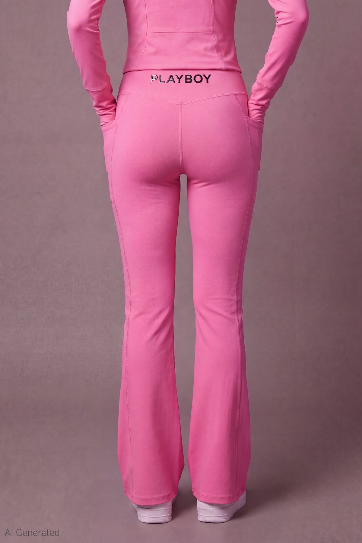 Alt View 3. Playboy Chrome Detail Crossover Waist Flare Legging - Pink