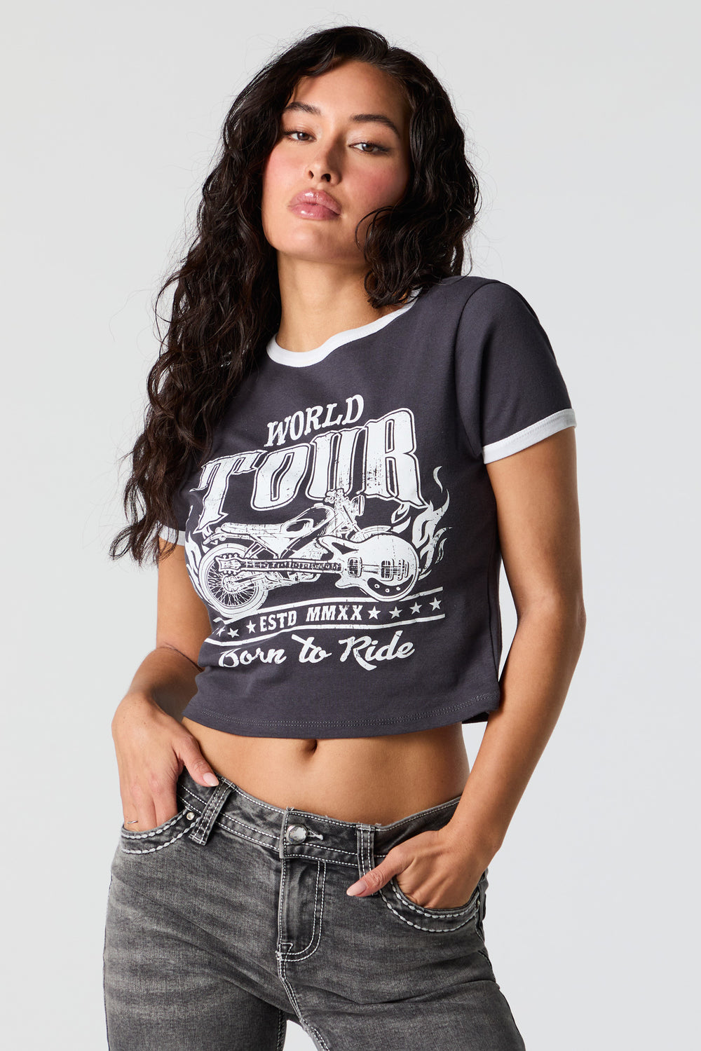 Born to Ride Graphic Ringer T-Shirt Born to Ride Graphic Ringer T-Shirt 1