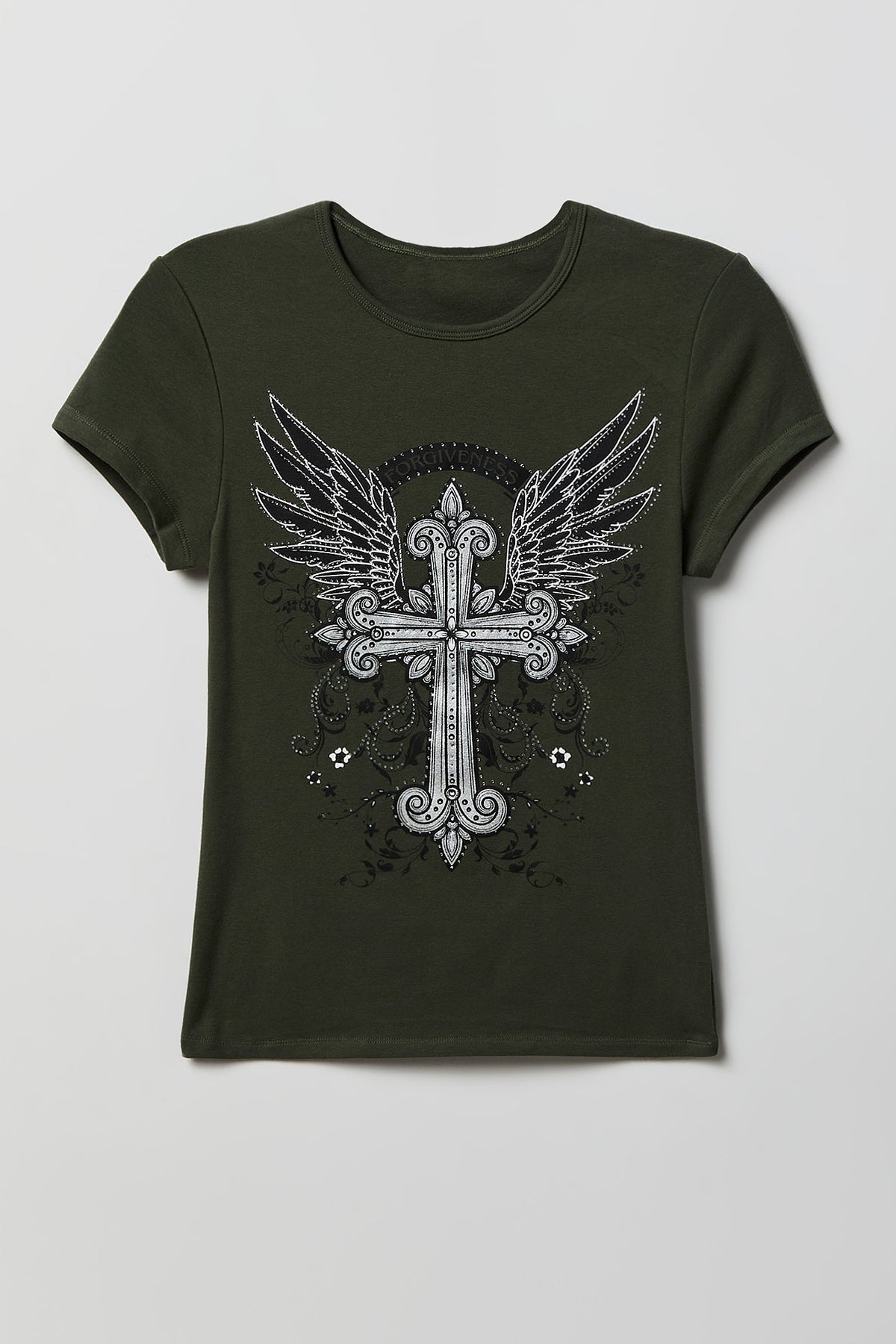 Rhinestone Fitted T-Shirt - Dark Green