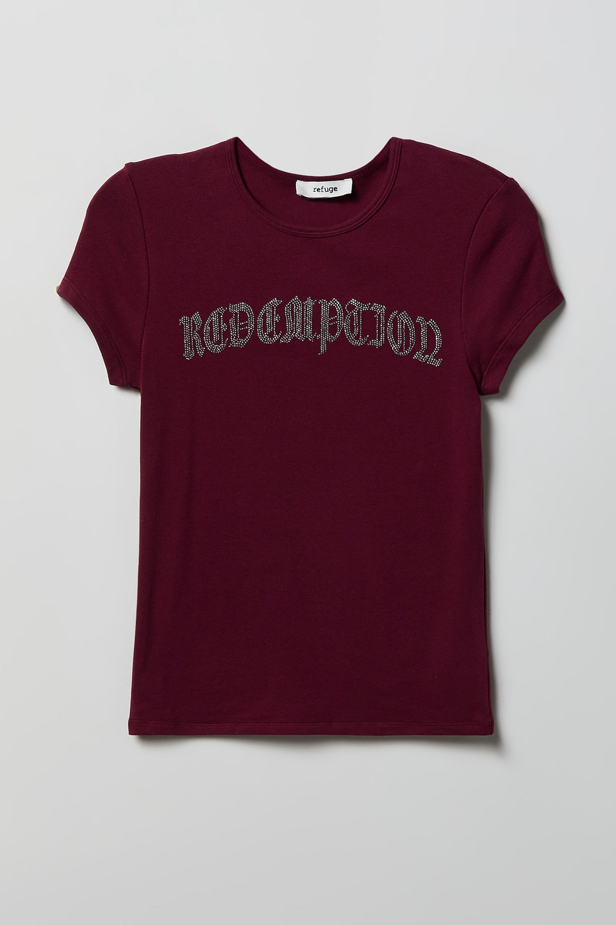 Rhinestone Fitted T-Shirt - Burgundy