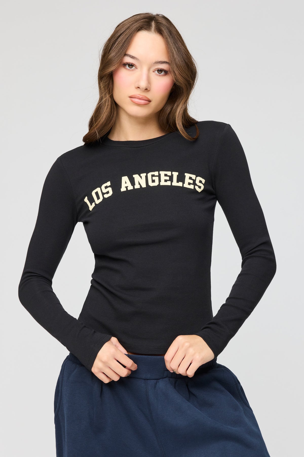 Graphic Fitted Long Sleeve Top - Dark Grey