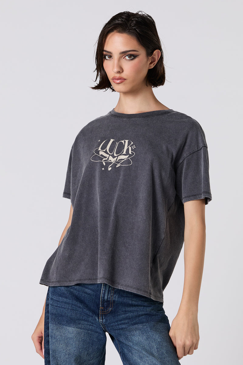 Luck 777 Graphic Washed Boyfriend T-Shirt