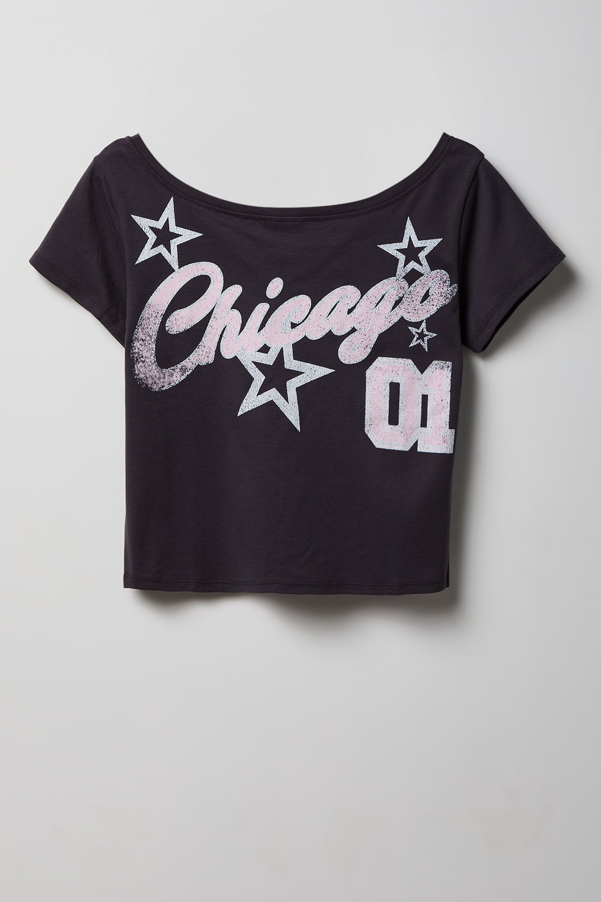 Alt View 4. Off Shoulder Graphic T-Shirt - Plaid