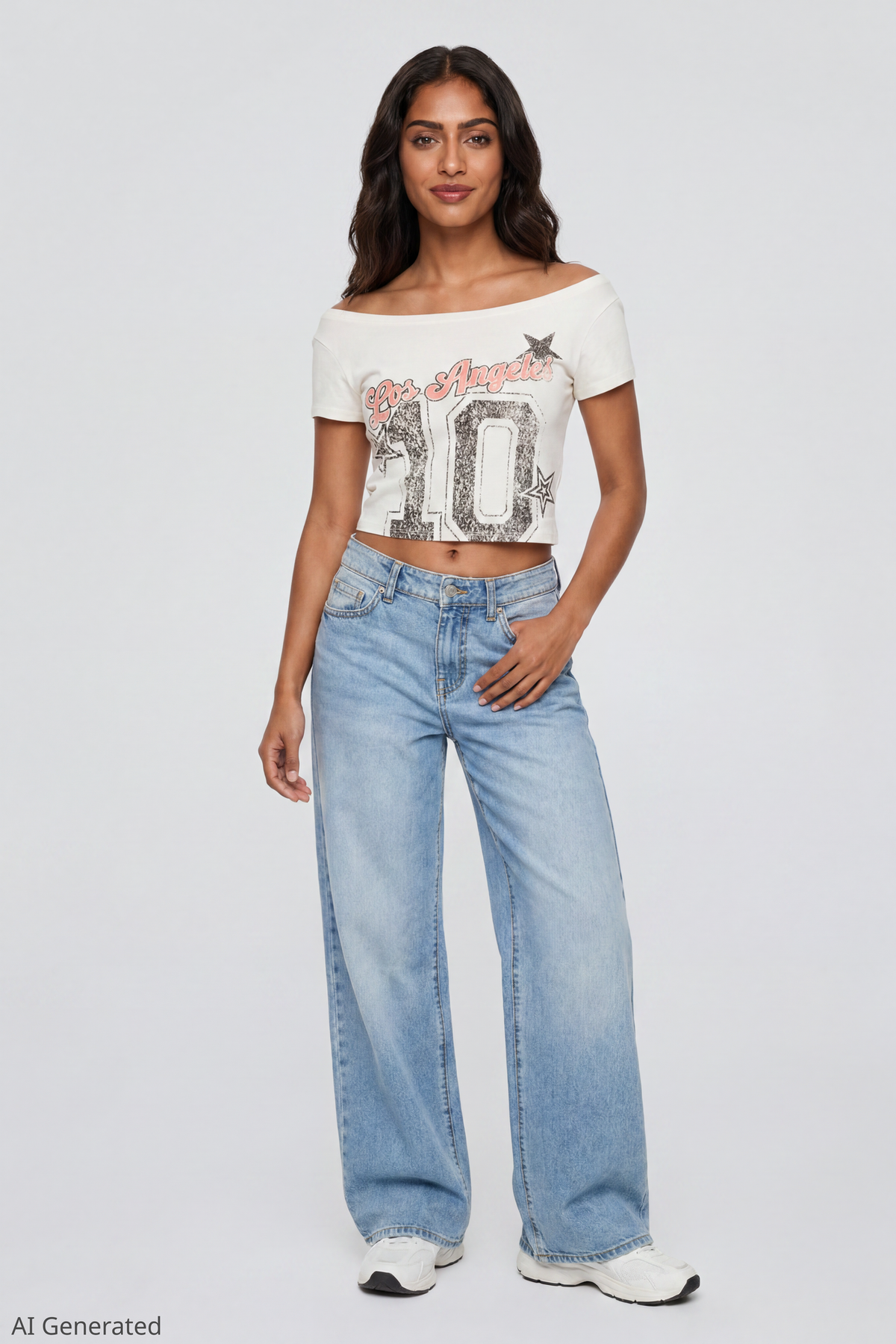 Alt View 2. Off Shoulder Graphic T-Shirt - Ivory