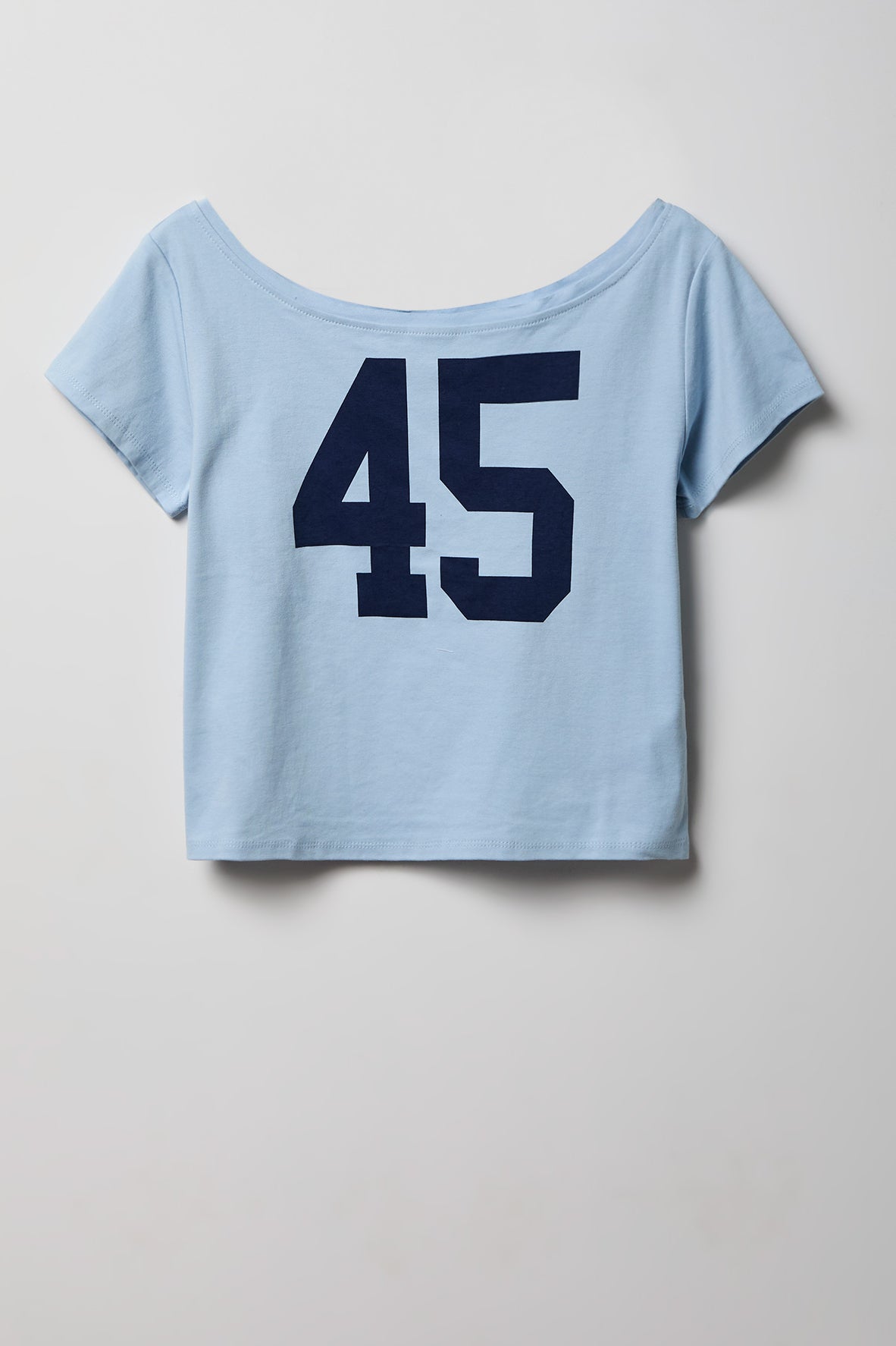 Alt View 4. Off Shoulder Graphic T-Shirt - Light Blue
