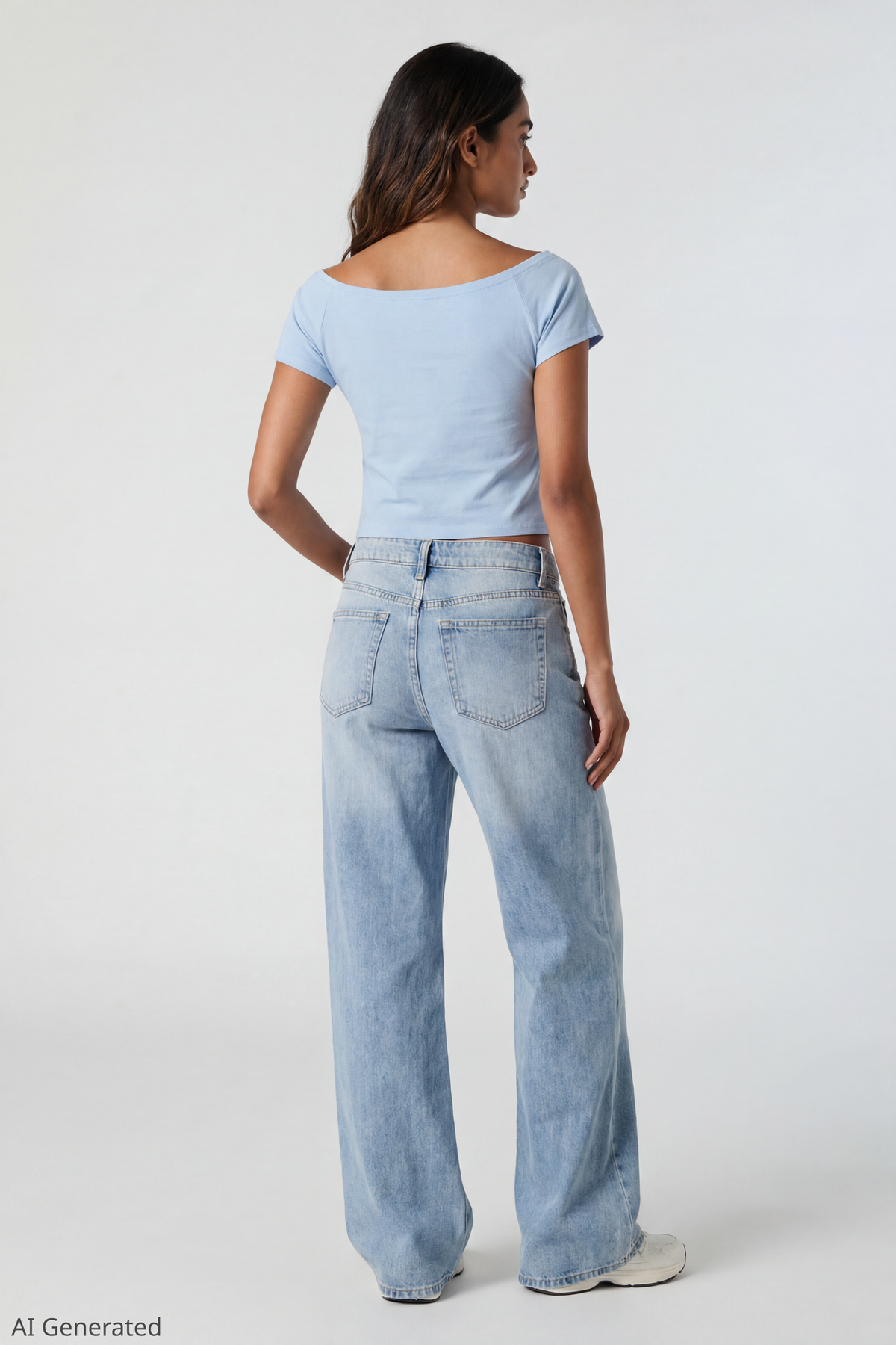 Alt View 3. Off Shoulder Graphic T-Shirt - Light Blue