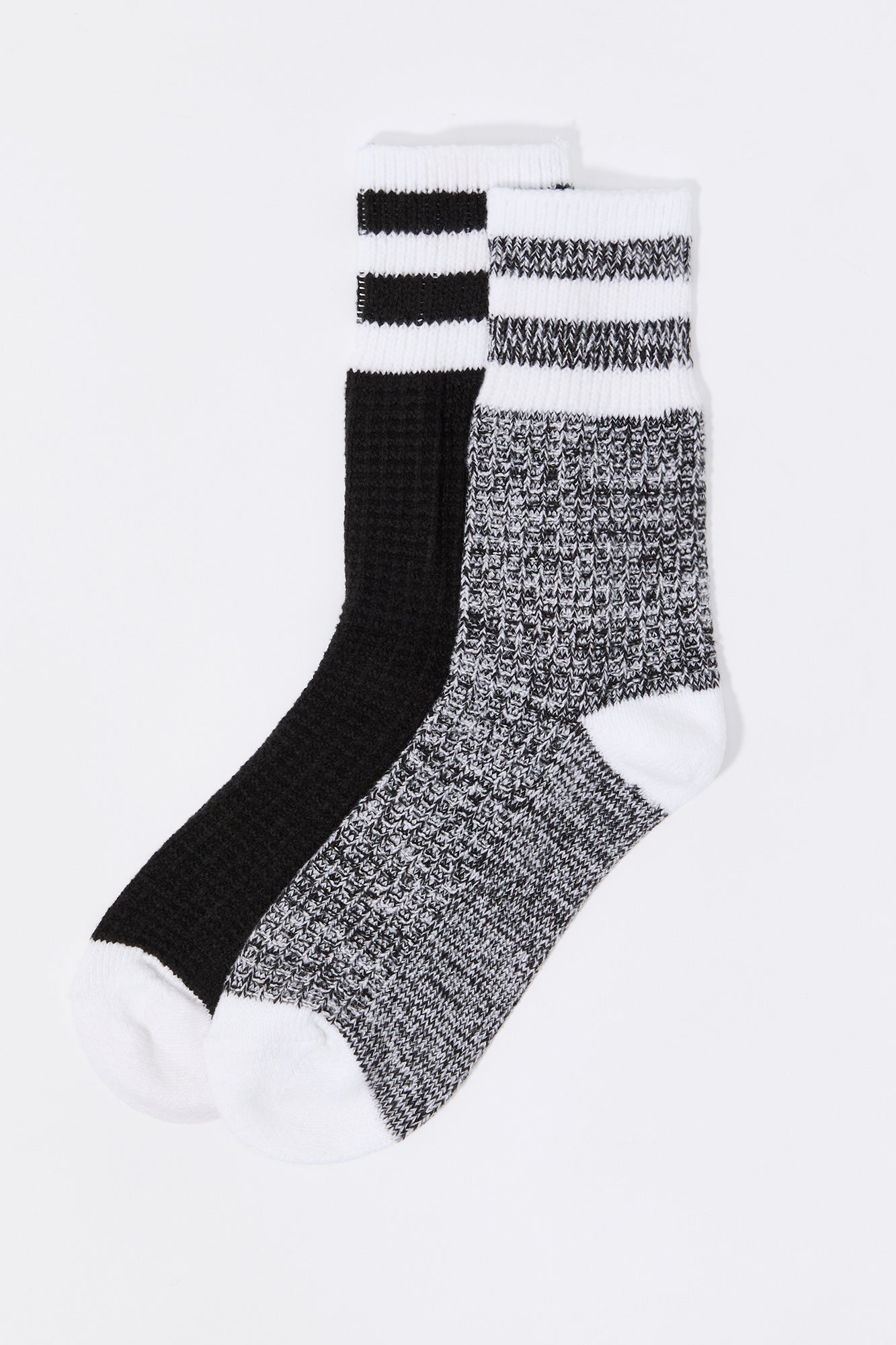 Waffle Knit Striped Crew Socks (2 Pack)