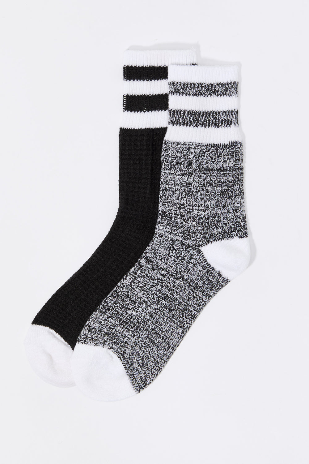 Waffle Knit Striped Crew Socks (2 Pack) Waffle Knit Striped Crew Socks (2 Pack) 2