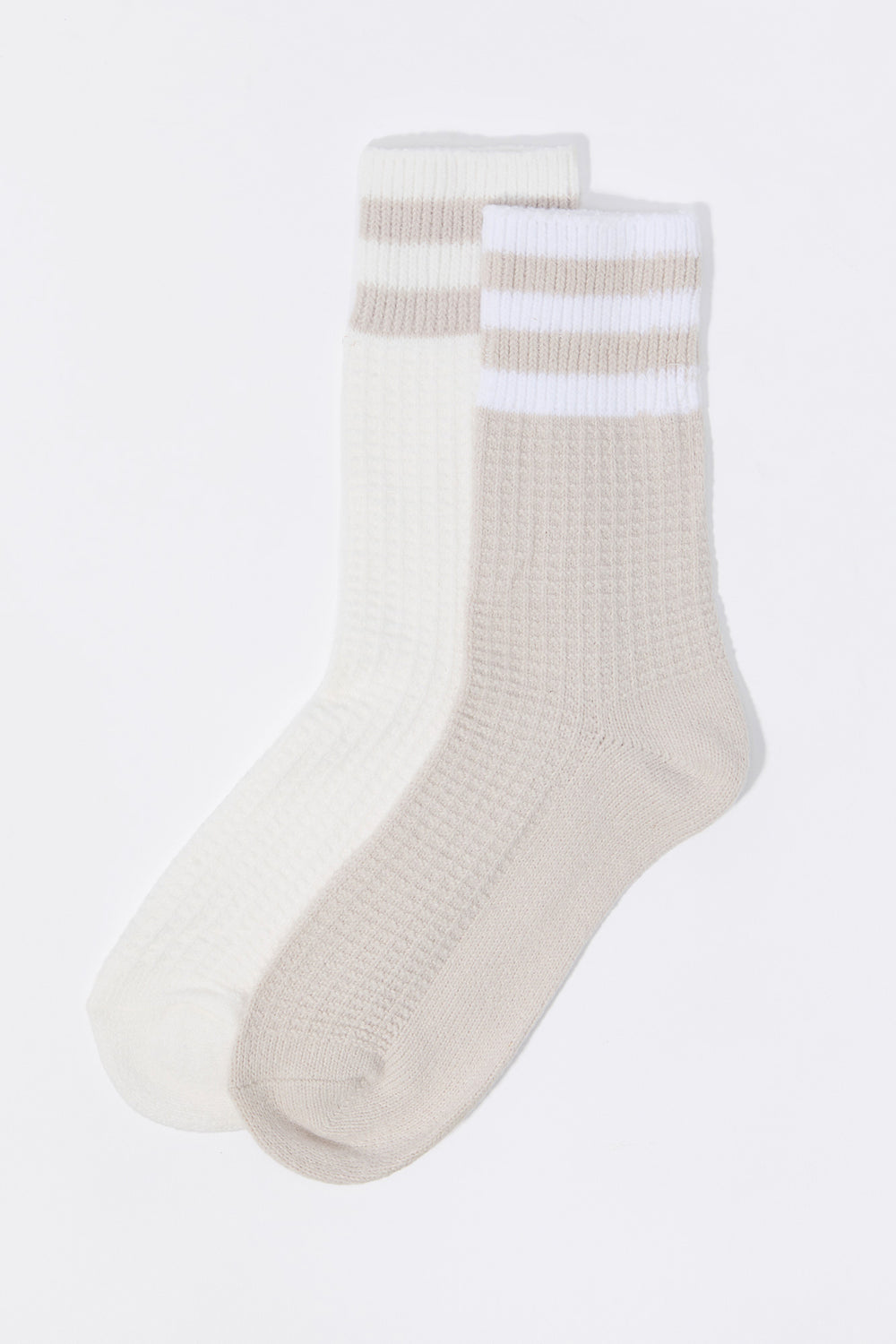 Waffle Knit Striped Crew Socks (2 Pack) Waffle Knit Striped Crew Socks (2 Pack) 5